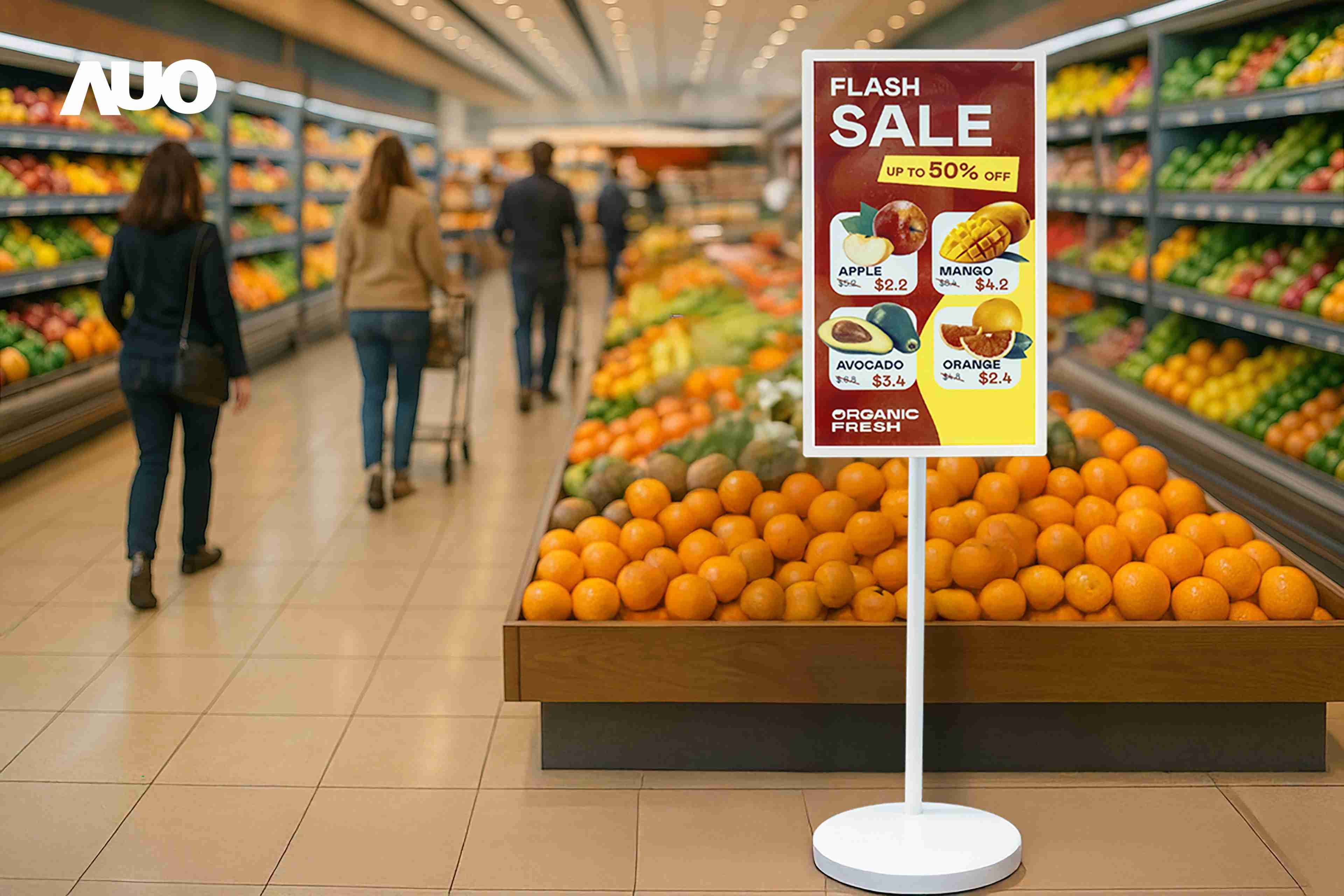 达擎首亮相低功耗、、全彩的〝aecoPost电子纸解决方案〞，，，仅在更新画面时需要微量的电力驱动，，，无需布建电线的便捷设计，，，使其可灵活应用、、、、随意置放，，并可透过云端或行动装置app，，，轻松管理及排程广告内容，，晋升店头营销利器。。。。